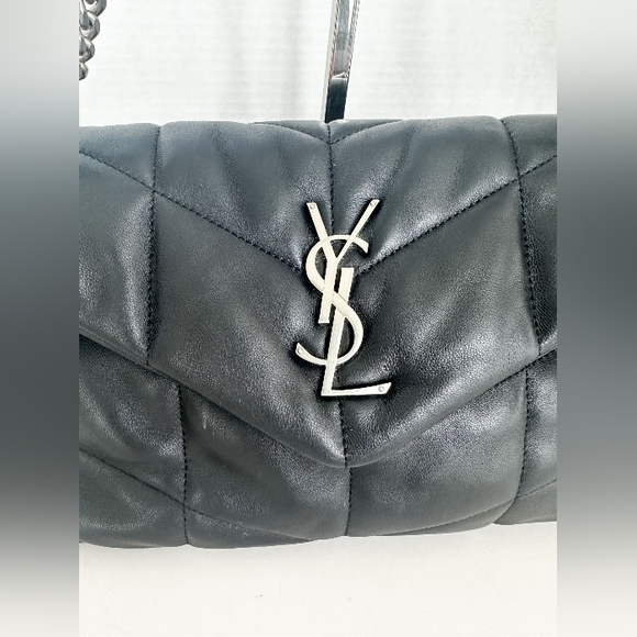 SAINT LAURENT Lambskin Quilted Toy Loulou Puffer Monogram Chain Satchel Black - Picture 2 of 13